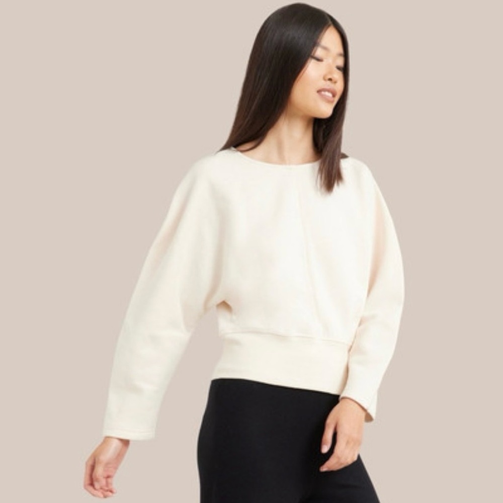 Modern Citizen Women's Cream Boatneck Dolman Sleeve Fleece Pullover Sweatshirt M